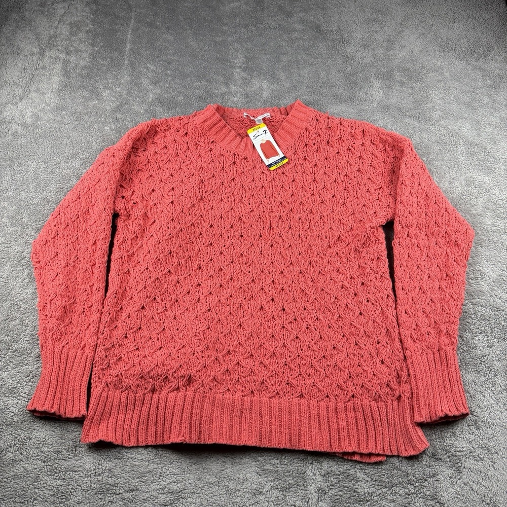 Seven7 Chunky Knit Super Soft Sweater Womens Medium Coral Orange Long Sleeve NWT